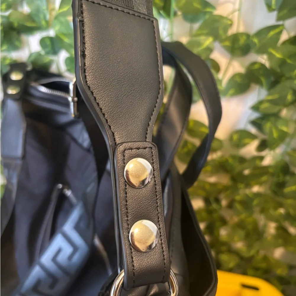 Versace Jeans Collection Black Nylon Laptop Tote with Signature Strap